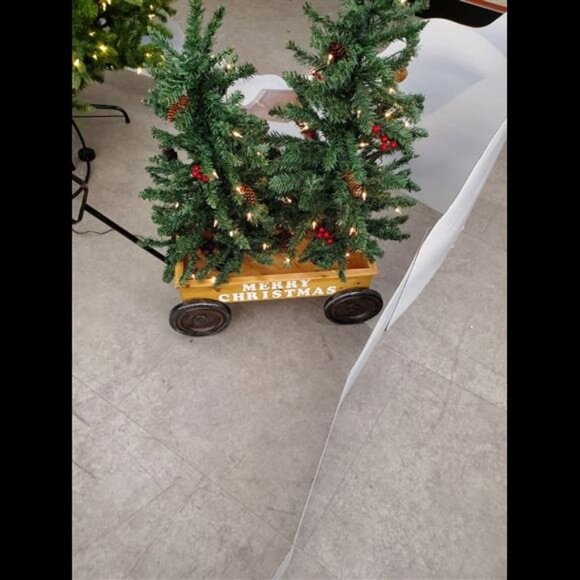 Artificial Christmas Tree Duo in Merry Christmas Wagon - Picture 1 of 5